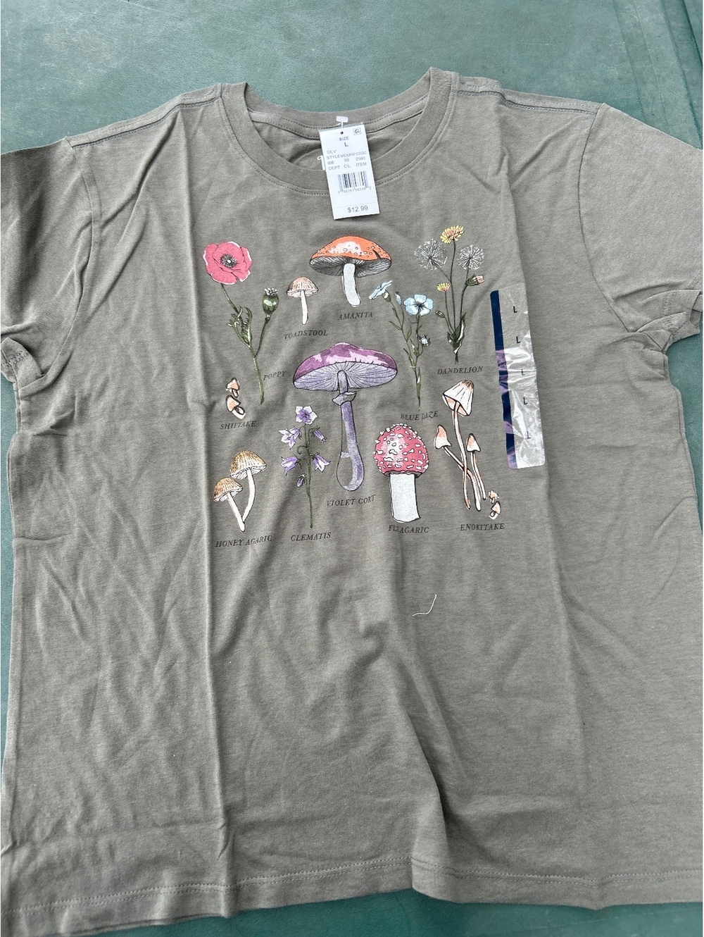 Doe Short Sleeve T-Shirt with Mushroom and Flower Graphic